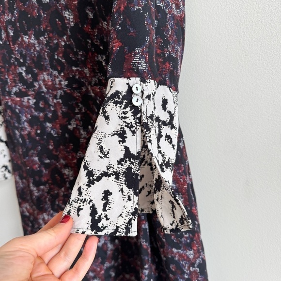 DEREK LAM 10 CROSBY • Silk Bell Sleeve Button Detail Mini Dress in Ink Multi - Picture 8 of 13